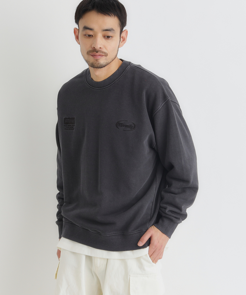 ピグメント加工スウェットクルーネックプルオーバー(S オリーブ