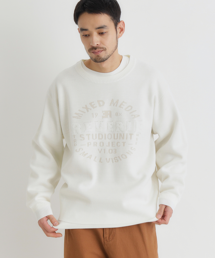 アクリルサークルロゴクルーネックセーター(M オリーブ): トップス