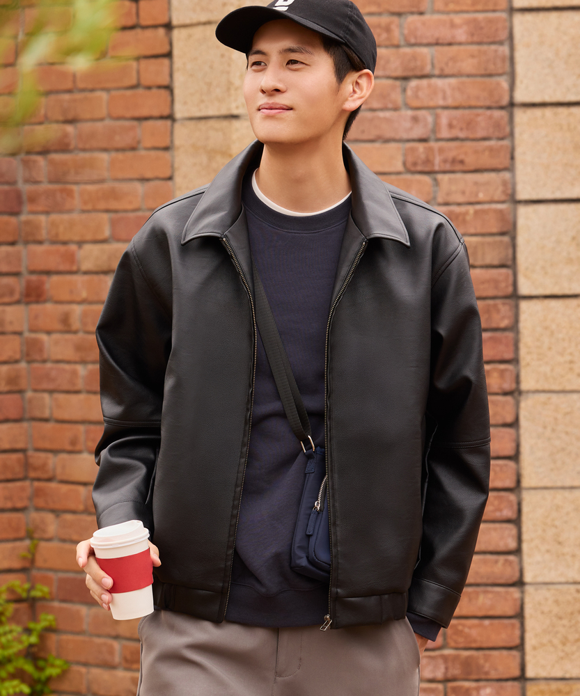 合成皮革 ジップブルゾン(M ブラック): ジャケット/アウター｜Right-on