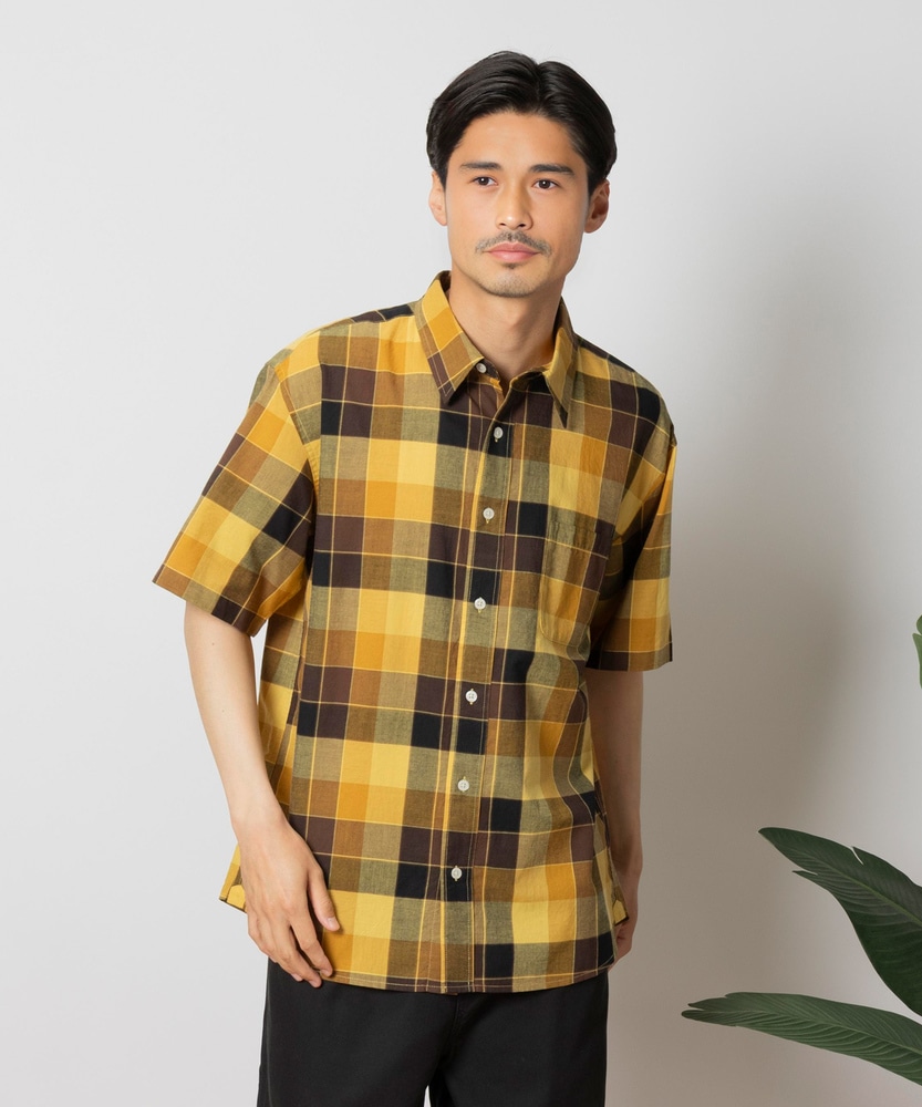 マドラスチェック半袖レギュラーシャツ(S ブルー＊ホワイト): トップス