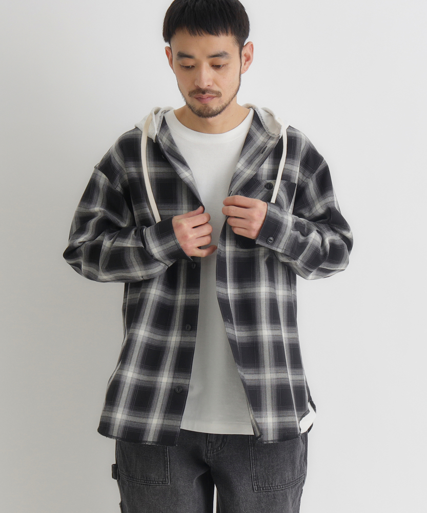 フード付きチェックシャツ(S ブルー): トップス｜Right-on公式