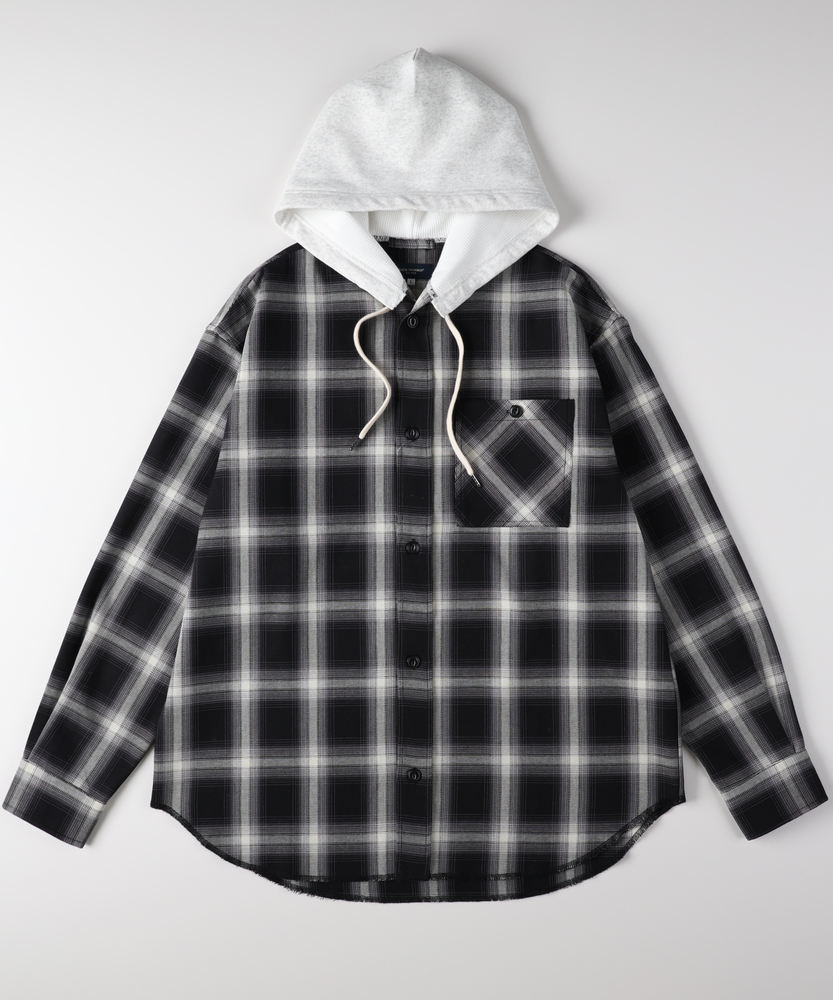 フード付きチェックシャツ(S ブルー): トップス｜Right-on公式