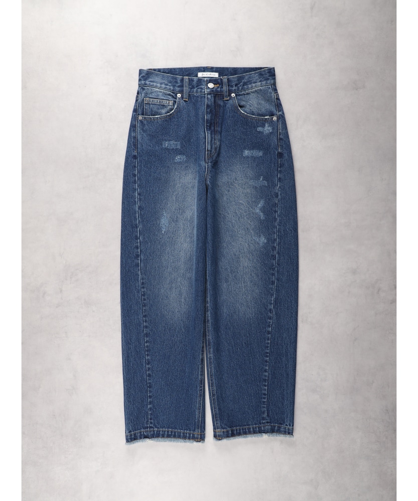 カーブデニムパンツ【自宅で試着、返品送料無料】(S 中濃色): ボトムス