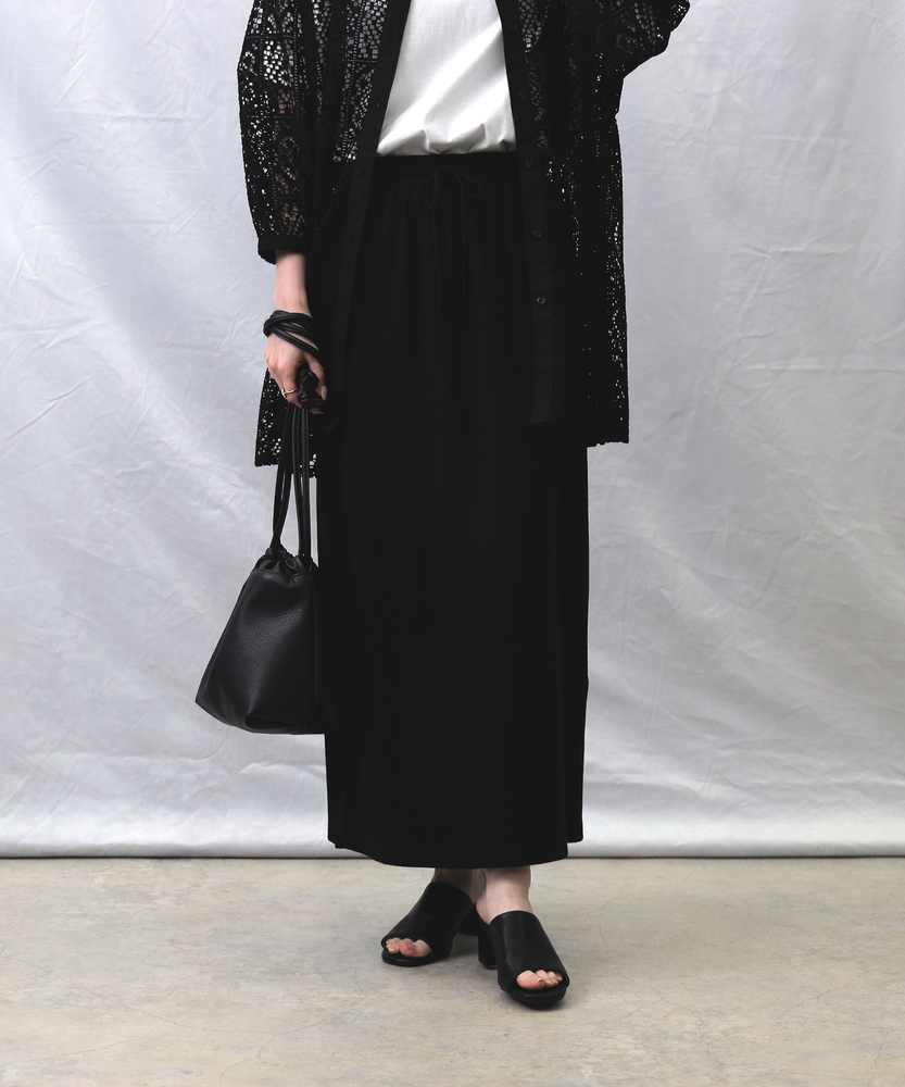 ウエストゴム/プチプラ/スリット入り】リブタイトスカート(M ブラック