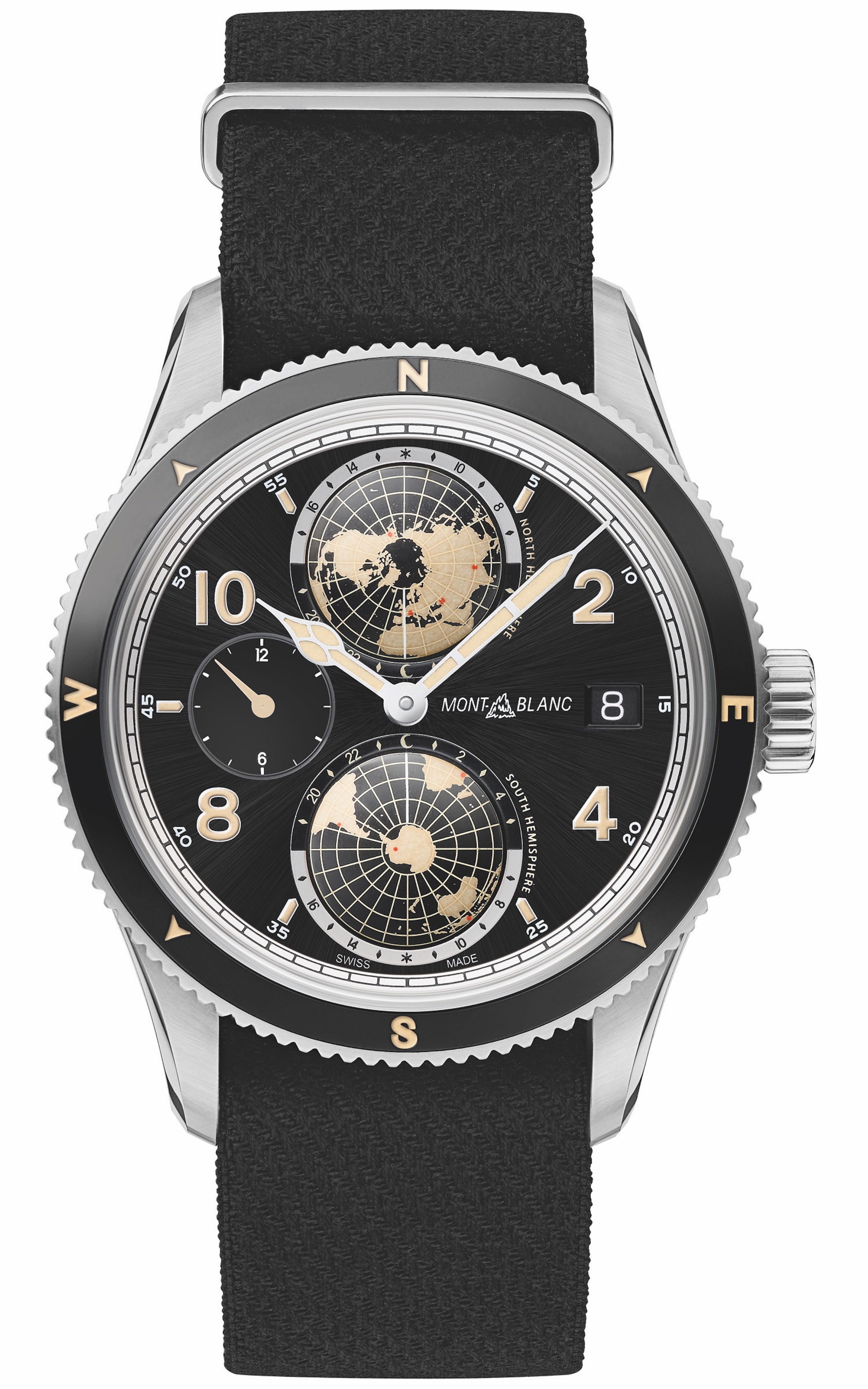 Montblanc 117837 : 1858 Geosphere Stainless Steel / Black / NATO