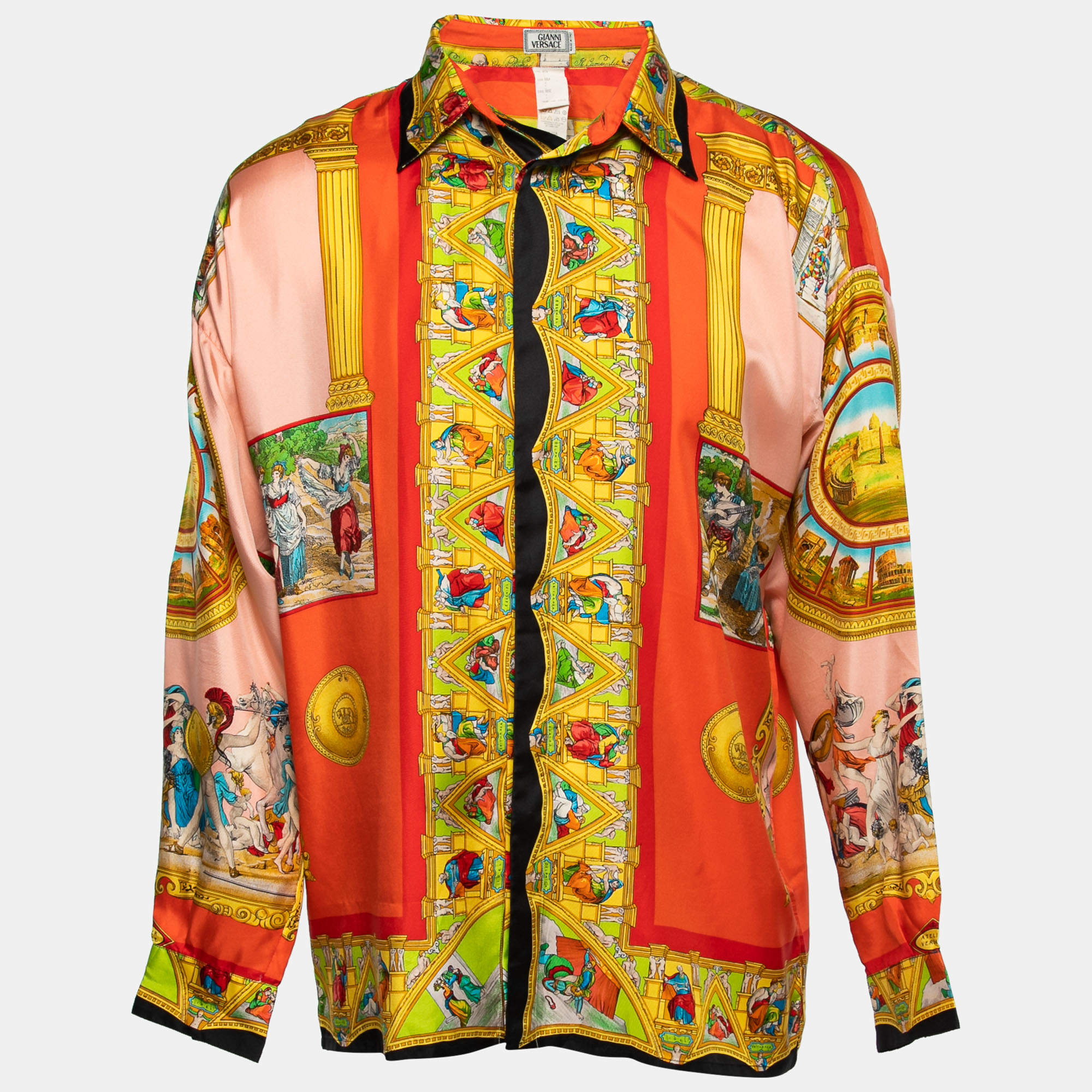 Gianni Versace Vintage Multicolor Printed Silk Button Front Shirt