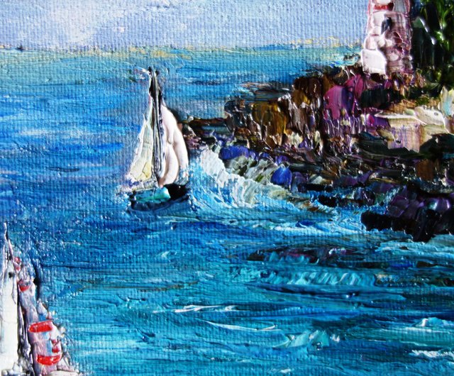 ロシア ヨット絵画油絵海景オリジナルアート油畫原作ビーチアート