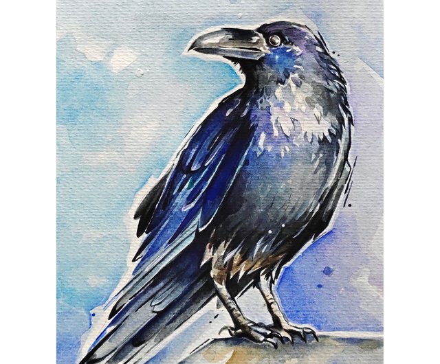 ロシア カラスの絵鳥原画 カラス アートワーク 水彩画 カラス ウォール