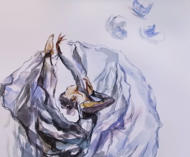 スロベニア 蝶とバレリーナ オリジナル水彩画 Annet Loginova - Pinkoi