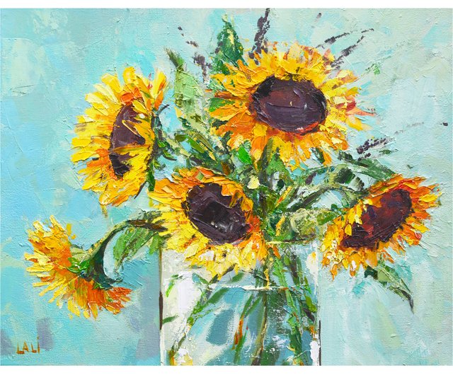 ベラルーシ オリジナル油絵キャンバス厚塗り 30x24 黄色の花ひまわり