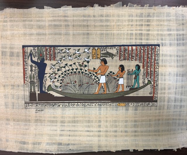 台湾 エジプトのパピルス画 - 太陽の船 (約 48x37 cm) egypt-handmade
