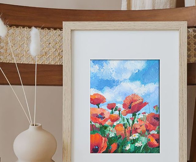 ロシア ポピー 油絵 花 小さなアート ポピーアートワーク 風景画