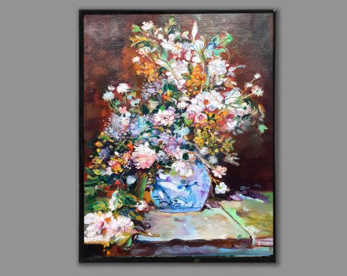 送料無料】ロシア 花瓶の花の絵画 オリジナルアート 油絵 キャンバスに