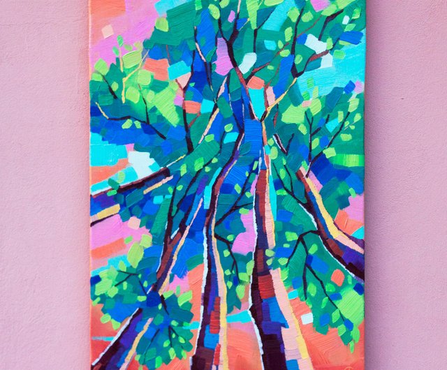 送料無料】ロシア 木 絵画 風景 オリジナルアート 抽象画 アートワーク