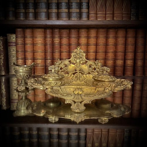 台湾 稀少 18-19世紀 フランス ロココ様式 鎏金青銅インクスタンド