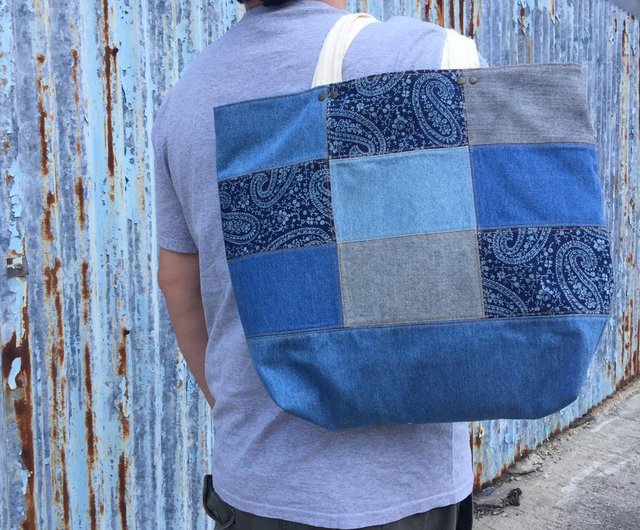 香港 Denim Patchwork Tote Bag Set デニムパッチワークトートバッグ