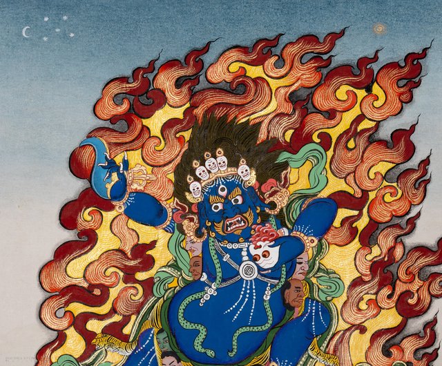 ネパール 強大なマハーカーラ タンカ、チベット仏教の守護神、芸術的