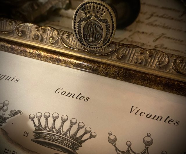 台湾 フランス 19世紀 アンティーク 木製ブロンズ銅印鑑 伯爵蝋/蝋印鑑