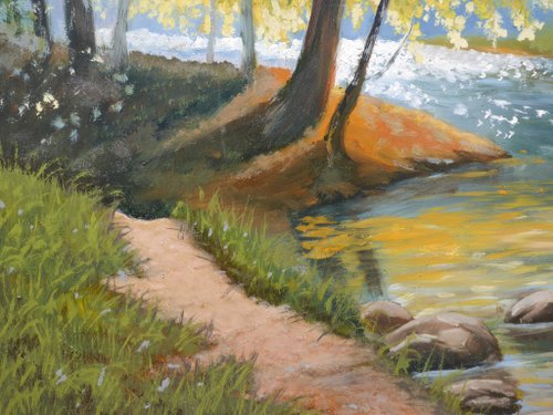 トルコ 黄金の木々の風景画 8x8インチ オリジナル油絵 秋の森