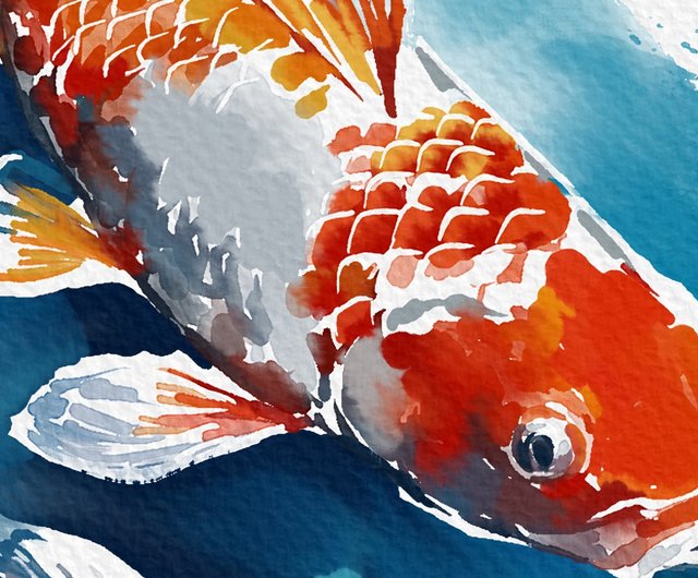 免運】俄羅斯水彩錦鯉印刷品現代牆面藝術適用於客廳或臥室簡約壁畫Art