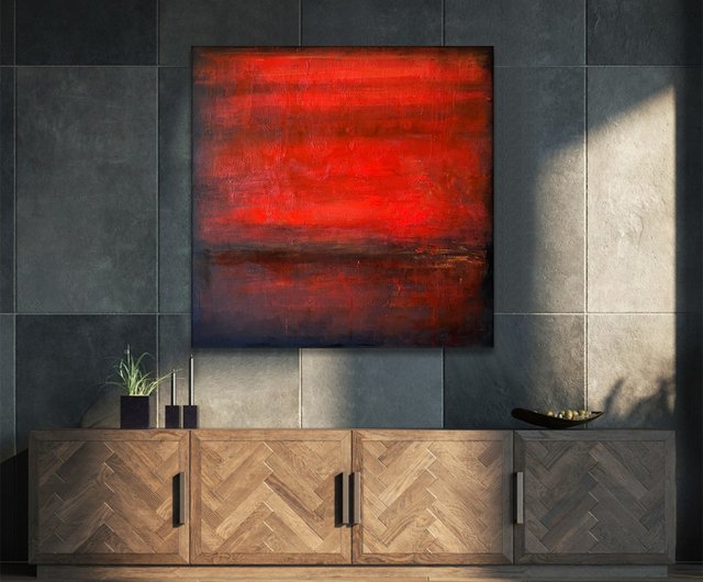 送料無料】スペイン オリジナルの抽象画 赤と黒のキャンバスアート