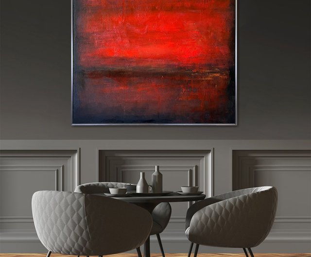 送料無料】スペイン オリジナルの抽象画 赤と黒のキャンバスアート