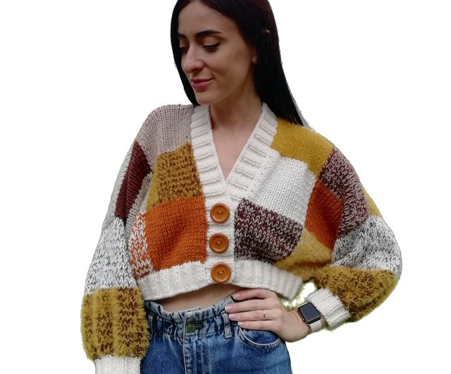 送料無料】ウクライナ レディース ニット クロップドジャケット パッチ