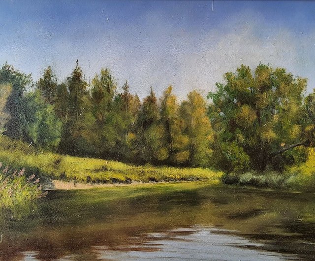 トルコ 森 川 絵画 風景 オリジナルアート ヴィンテージ 自然 水景