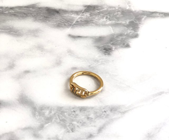 日本直送 名牌中古包 】FENDI フェンディ オーロック 指輪 ゴールド FF