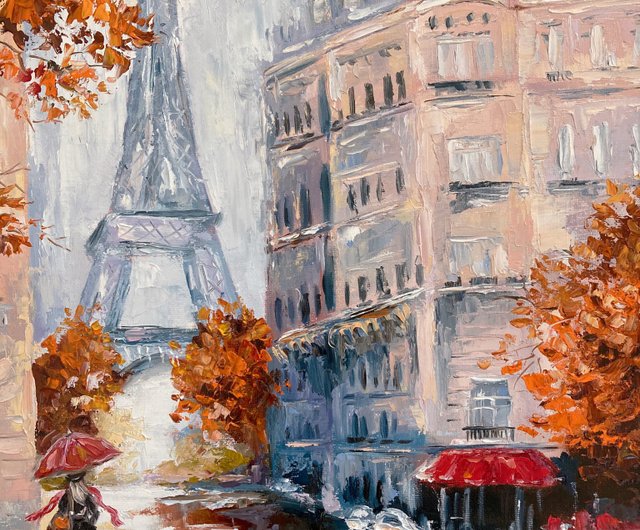 ロシア パリの油絵 原画 エッフェル塔の絵 秋のアート Soulart - Pinkoi