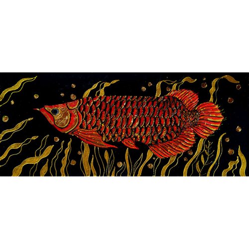 送料無料】ロシア アロワナの絵画金魚オリジナルアートドラゴン