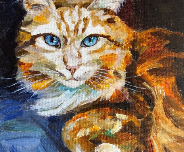 送料無料】ロシア オレンジ色の猫のオリジナル油絵キャンバス壁アート