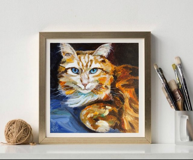 送料無料】ロシア オレンジ色の猫のオリジナル油絵キャンバス壁アート