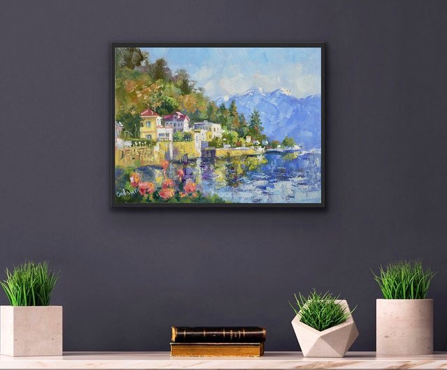 ロシア イタリア 絵画 コモ湖 オリジナルアート 風景 イタリアのアート