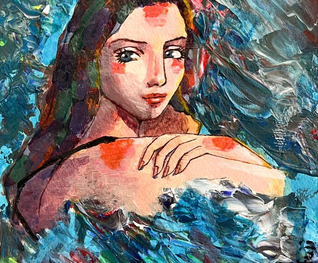おしゃれなアクリル画 深海 美しい女性 B5サイズ アート オリジナル
