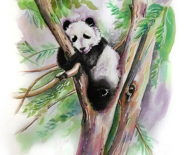 ウクライナ パンダ絵画水彩動物アートワーク壁アートオリジナル中国