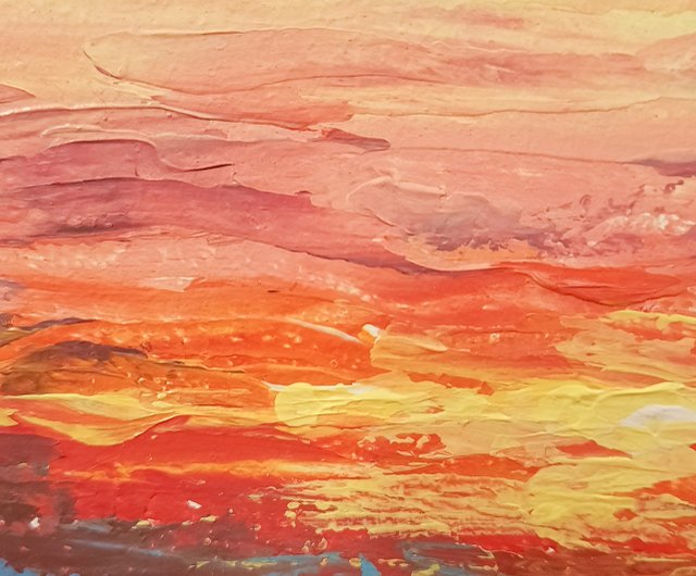 送料無料】ロシア 夕焼け空アート オリジナルアクリル画 ボート画 海景