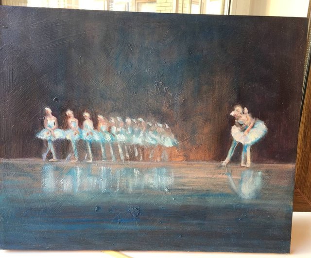 ロシア 白鳥の湖 オリジナルキャンバス画 バレエ バレリーナ 青い