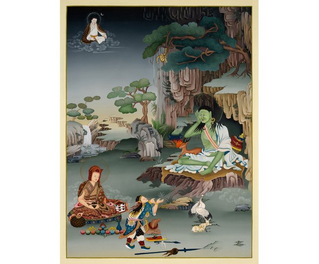 送料無料】ネパール チベット仏教美術 手描きのミラレパ・タンカ