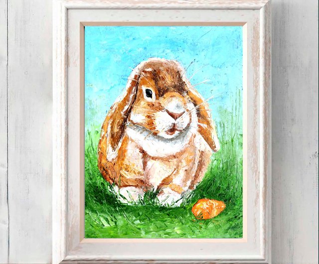 10%OFF】ロシア ウサギ オリジナル油絵 バニー アート 動物 ウォール