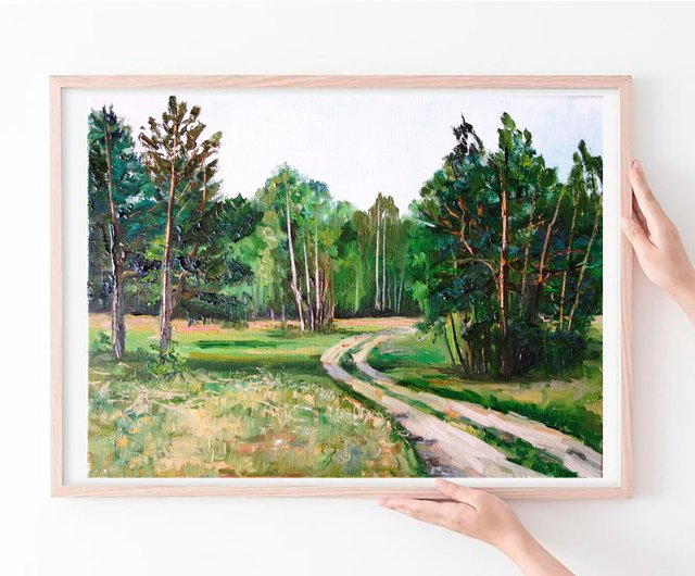 ロシア 白樺の木油絵オリジナルアートポプラの木アートワーク森林風景