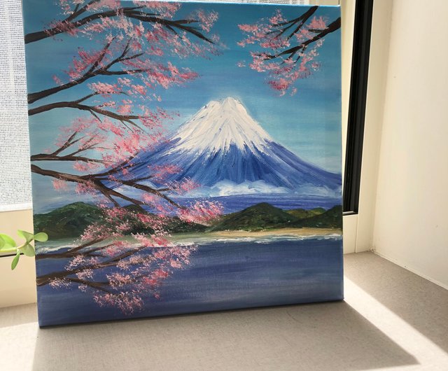 台湾 【富士山】桜咲く油絵フレームレス絵画 heyimnunu - Pinkoi