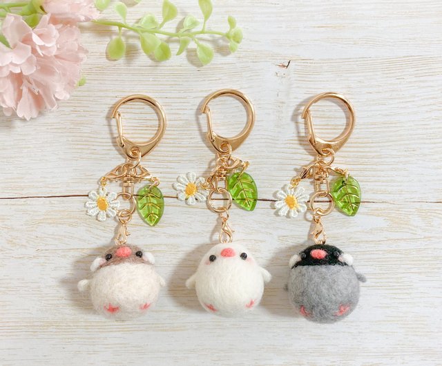 ちびころことりーず 文鳥ぶらざーず 羊毛フェルトの白文鳥 桜文鳥