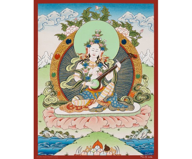 送料無料 50%OFF】ネパール 仏教の知恵の女神サラスヴァティのタンカ