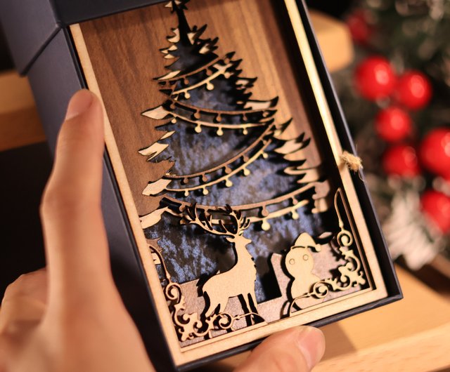 台湾 Wzland クリスマスカード/グリーティングカード/立体カード/木製