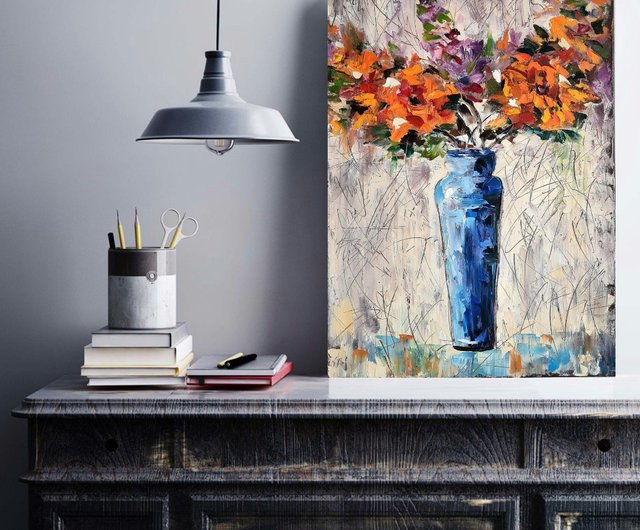 ロシア 花のオリジナル油絵キャンバス油彩抽象画花瓶の花 Artdilia