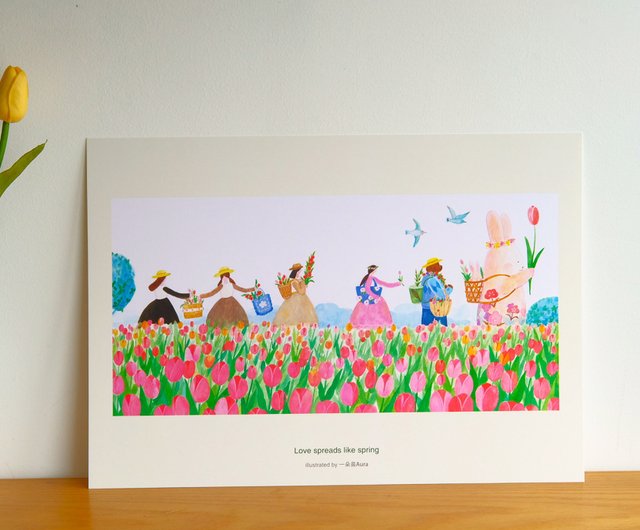 恋は春のように広がる A3ポスター 装飾画 春 女の子のハート イラスト