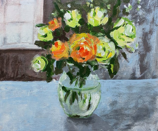 タイ オリジナルアート 絵画 バラ ブーケ 花瓶 ウォールアート