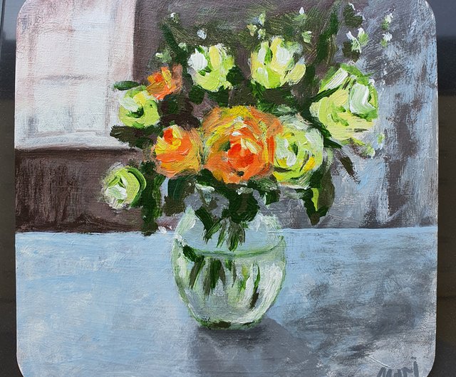 タイ オリジナルアート 絵画 バラ ブーケ 花瓶 ウォールアート