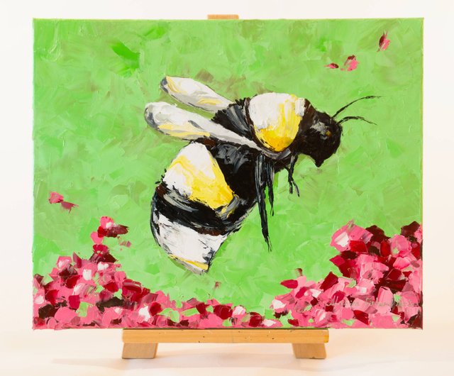 タイ ミツバチの絵草原の花オリジナルアートバンブルビーウォール